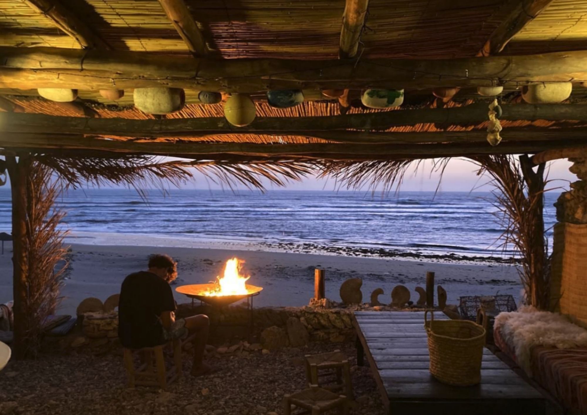 Private Beach Day & Hidden Beach Shack — 1,000 MAD per adult · 500 MAD per child under 12 · min. 3 guests · advance payment required · private beach shack, grilled fresh catch and organic salads · optional camel ride from Sidi Kaouki 300 MAD per camel