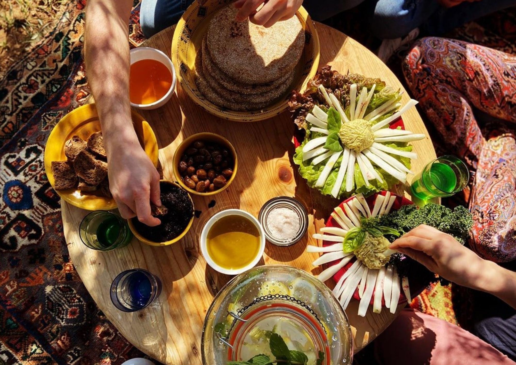 Organic Farm & Moroccan Meal — 300 MAD per person for Sunday lunch · private Field-to-Table dining 500 MAD per person, minimum 4 guests · organic farm, countryside setting and generous Moroccan family-style meal